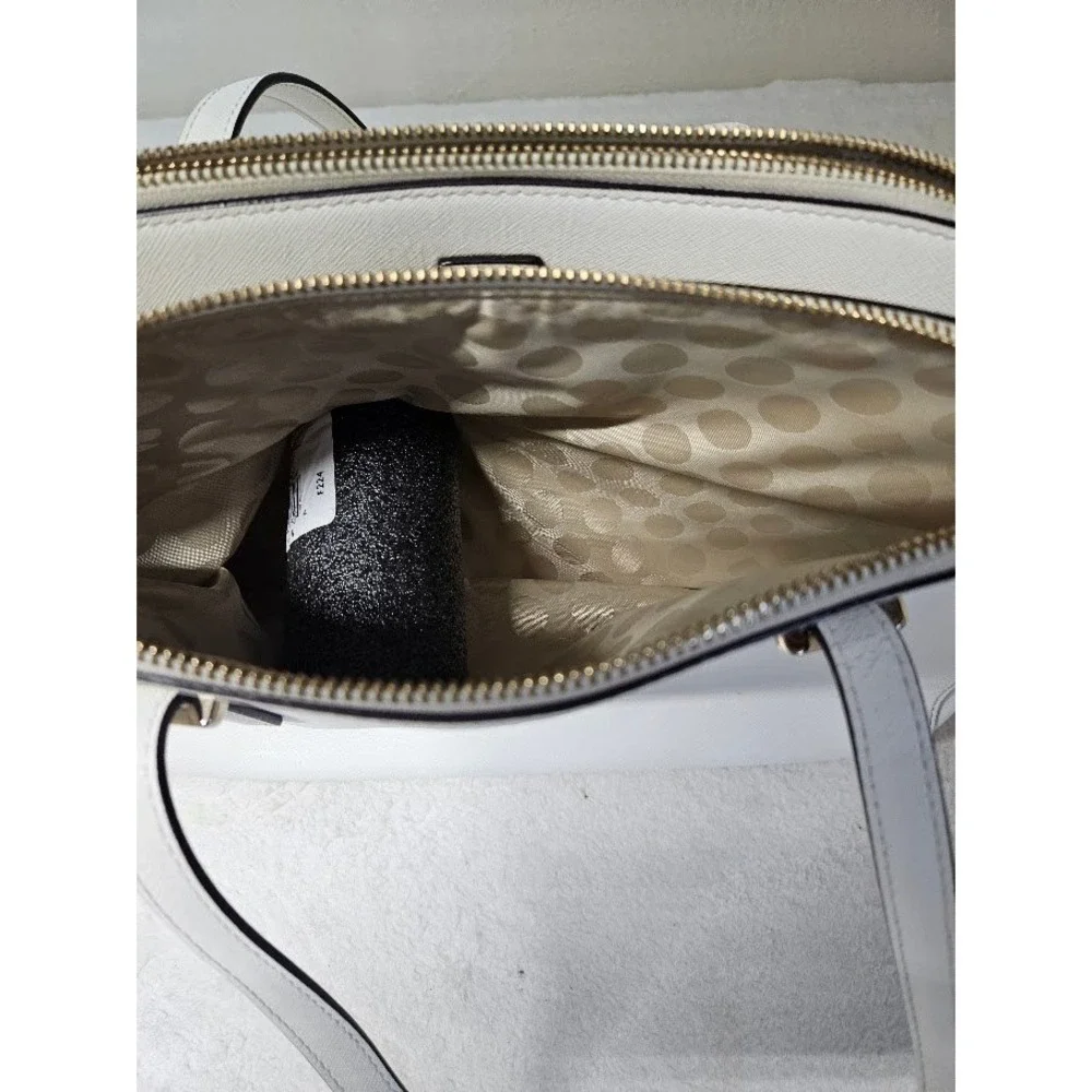 Kate Spade New York Large White Saffiano Leather Tote Bag Gold Hardware